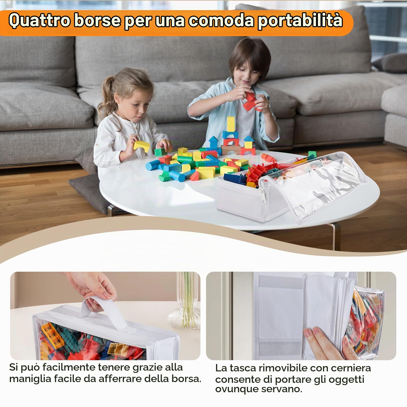Woodoulogy Appesi il deposito dei giocattoli alla porta, Idea con 4 Case Bag rimovibili, due volte il portaoggetti con tasca di rete