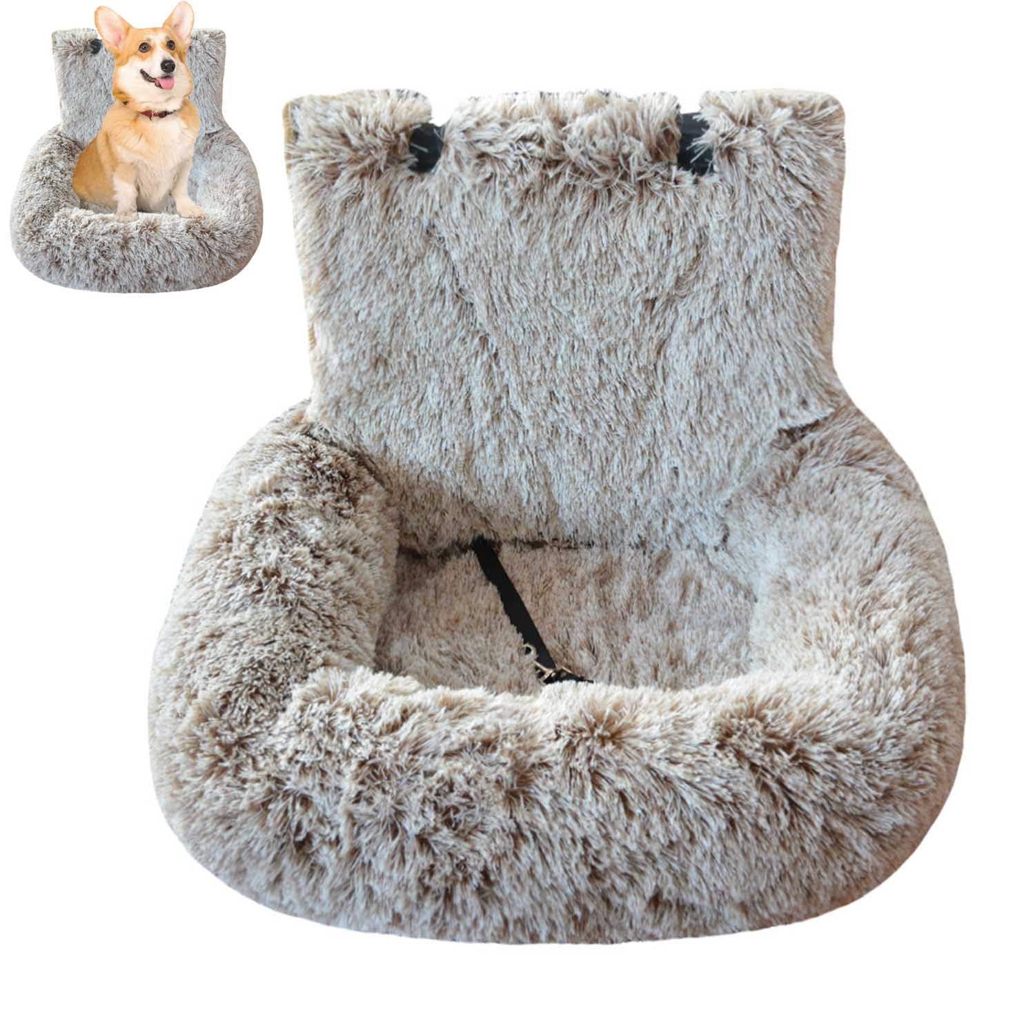 Pelzbarn Dog Car Bed, Pelzbarn Car Seat - Dog Cars Bed with Safety Straps, Fluffy Safety Cars Seat with Thick Cushion for Large Small Dogs, Easy to Clean (Khaki,110 * 60cm)