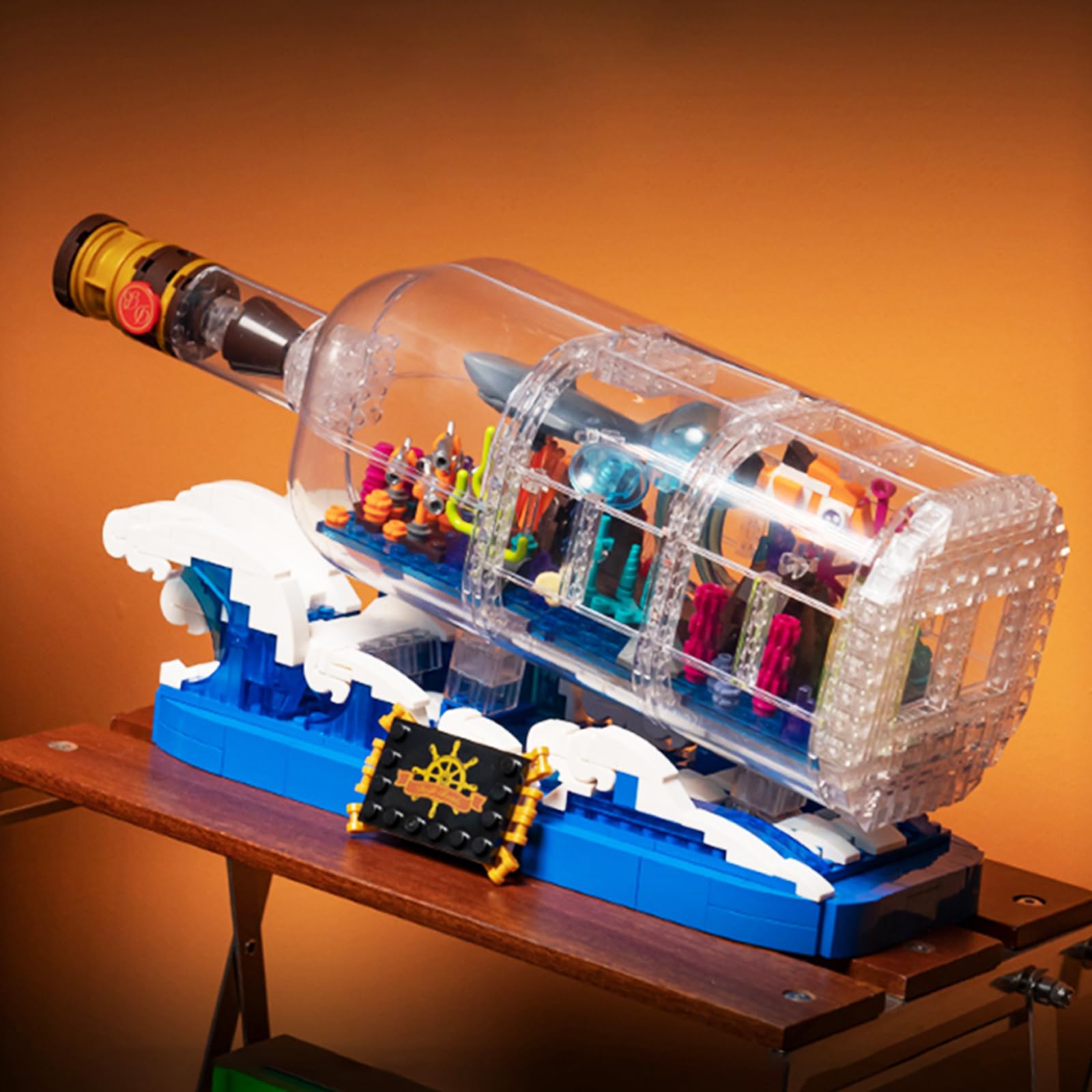 Bottle Micro Building Blocks Set,Ocean World in a Bottle,Snap Together Model Ship, Mini Bricks Boat Model Battleship Toy Kit for Adults Kids Teens(1168pcs)