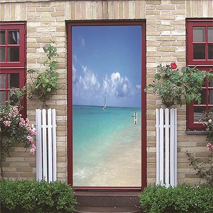 Amazon Co Jp Sjyhnb ドアシール ウォールステッカー3d効果 青い空と海 ドアステッカー壁壁画リビングルームの寝室のドア壁紙ウォールステッカー自己接着防水装飾 90 X 0cm ホーム キッチン