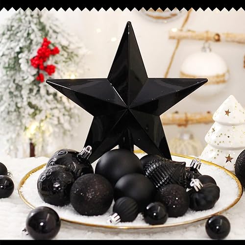 Miniatura 6 de Paquete de 52 adornos negros inastillables para árbol de Navidad y estrella para decoración navideña