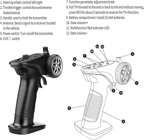 Miniatura 6 de GoolRC Transmisor y receptor RC GA-4H-TX, transmisor de control remoto de 2.4 GHz con receptor de 4 canales Combo para 18 110 116 132 RC coche,