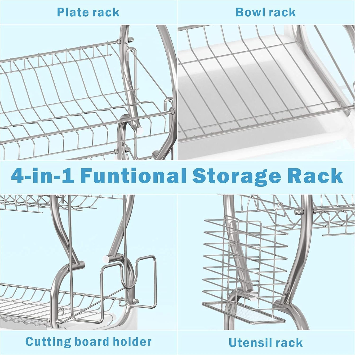 Dish Drying Rack - iSPECLE Stainless Steel 2 Tier Dish Rack with Drainboard Set, Dish Drainer with Utensil Holder for Kitchen Counter