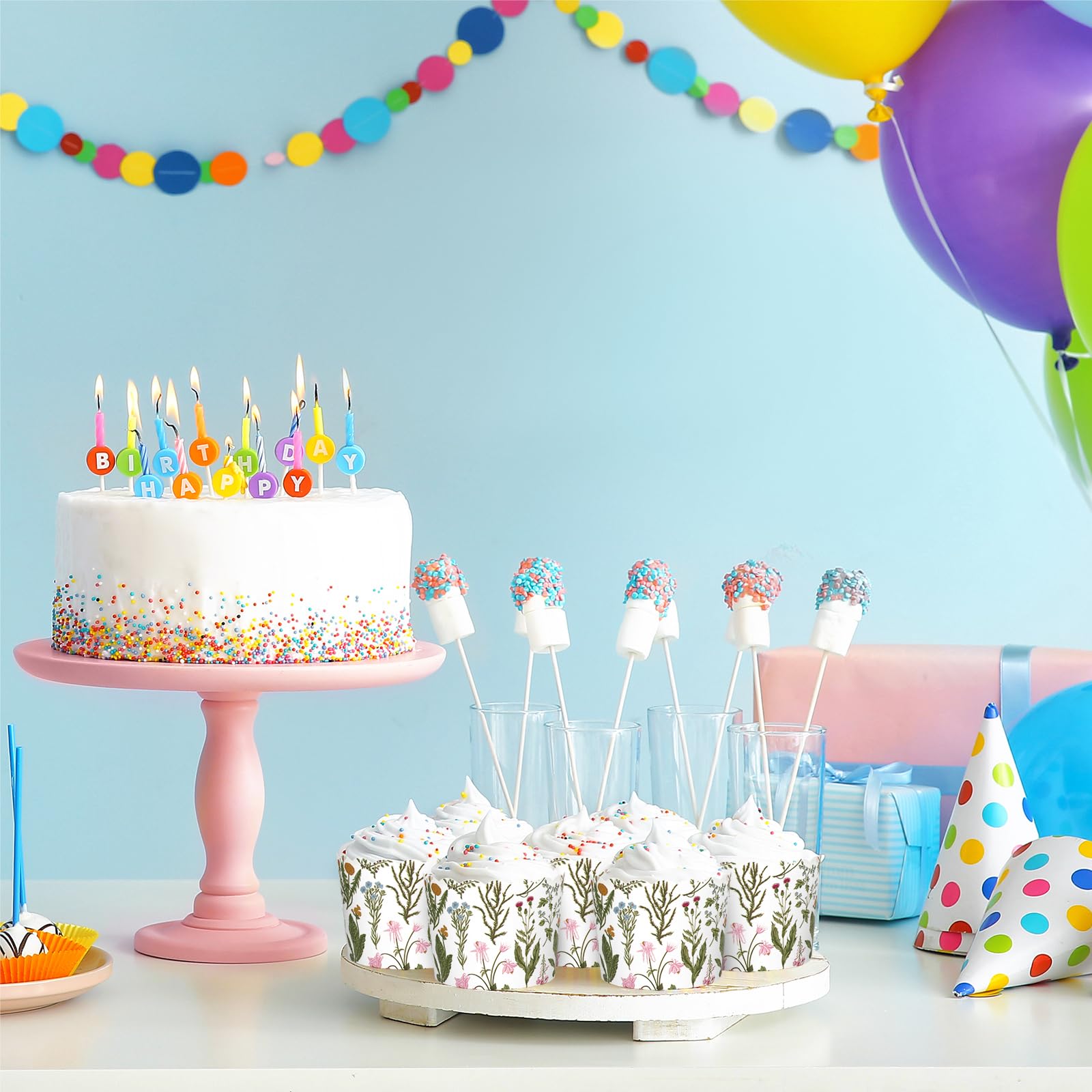JarThenaAMCS 100 Stück Wildblumen-Papier-Backförmchen, bunte Blumenmuster, Cupcake-Förmchen, gewellter Rand, Cupcake-Muffinförmchen für Frühling, Sommer, Partyzubehör