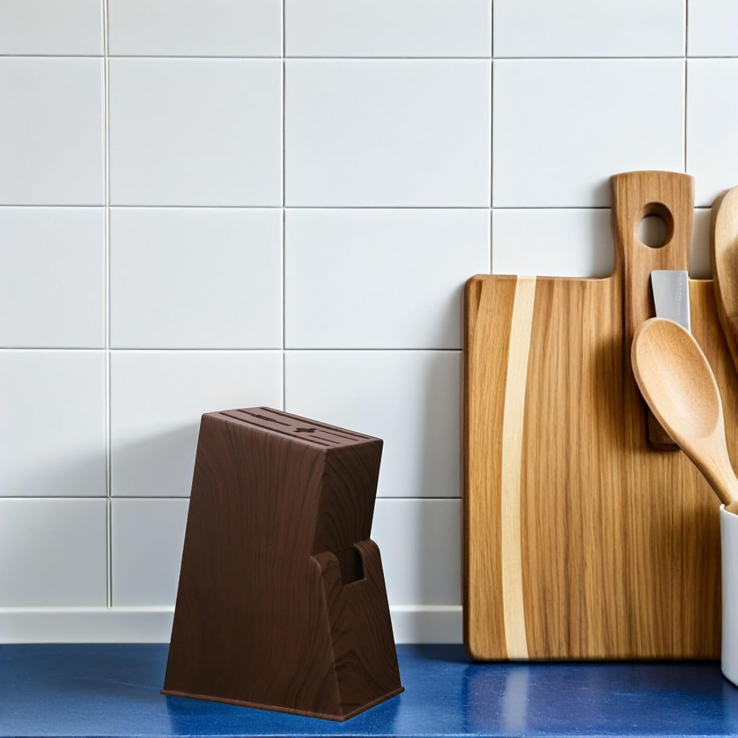 Mobestech Dinnerware 1pc Wood for Pattern Shelf Sharpening Cutlery Household Cutter Block Stable Rack Wooden Imitation Storage Kitchen Home Grain Organizer Desktop Holder Blocks Utensils