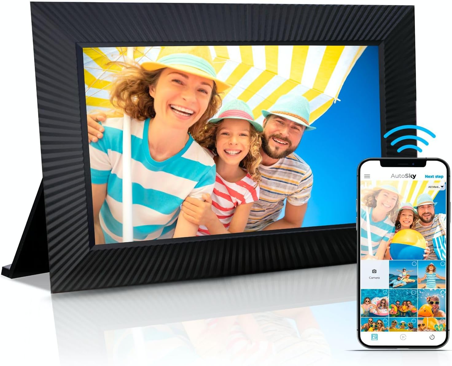 AutoSky Digital Picture Frame for Videos and Photos with WiFi Upload and Email Upload, 10.1 inch Display, 32GB Built-in Memory, Customizable Touchscreen Display