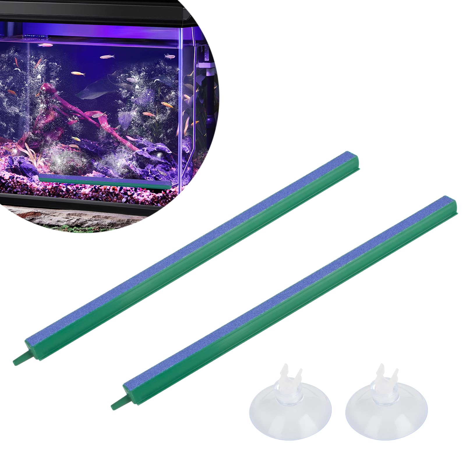 Sankoly 2 Pieces Air Stone Bar Bubble Diffuser Set 12 Inches Fish Tank Air Bubble with Suction Cups Air Stone Bar Hydroponics, for Aquarium