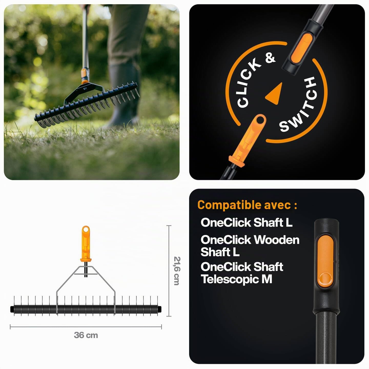Fiskars OneClick Râteau Scarificateur
