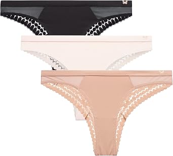 Jessica Simpson Womens Tanga Underwear - 3 Pack/6 Pack Soft Microfiber Lace Back Panties - Breathable Underwear for Women