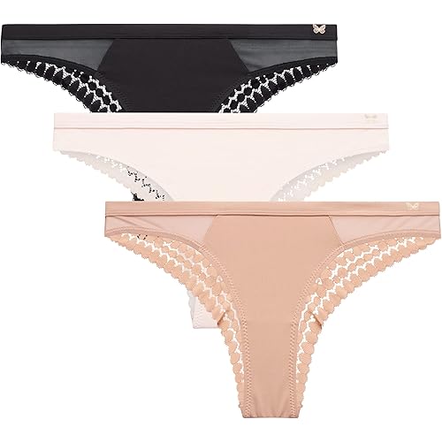Jessica Simpson Women's Tanga Underwear - 3 Pack/6 Pack Soft Microfiber Lace Back Panties - Breathable Underwear for Women