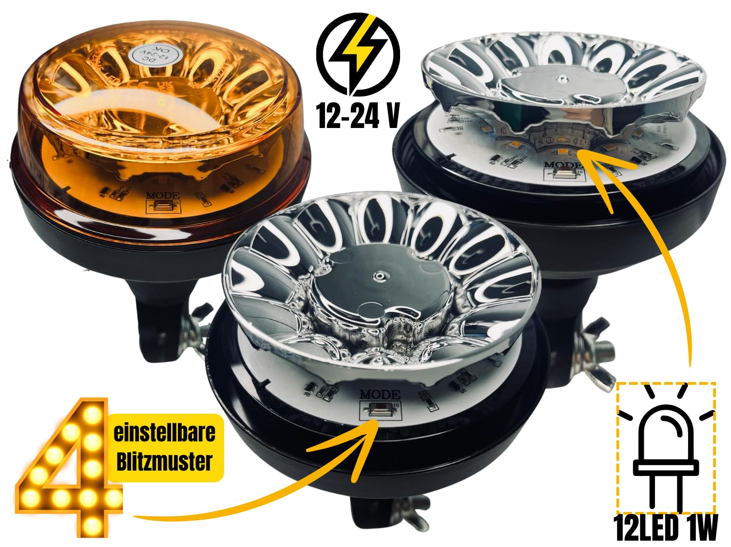 Matel Service Rondom licht oranje, waarschuwingslicht met flexibele voet led 12 V 24 V voor straatver 3 functies R65 met opsteekbuishouder T