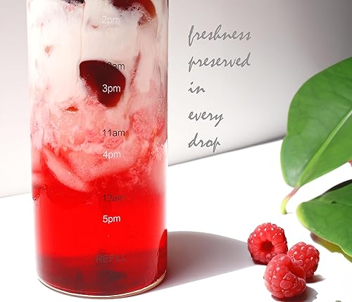 Miniatura 2 de Botella de vidrio de 17 onzas con marcador de tiempo, reutilizable, transparente, respetuosa con el medio ambiente, para agua, jugo, café, té, leche