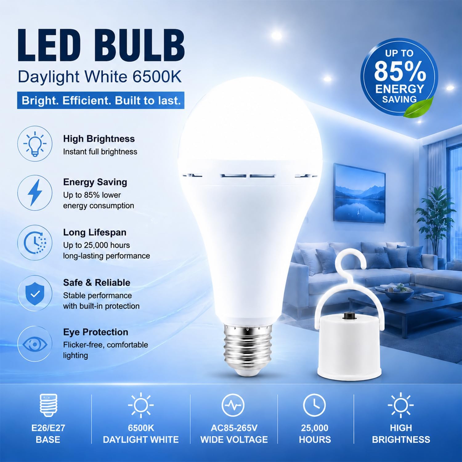 4Pack Rechargeable Emergency Light Bulbs, E26 LED Bulb 3 Mode Adjustable Brightness, Power Outage Light Bulb, Blackout Emergency Lighting for Home, Storm, Camping, Hurricane Preparedness image 2