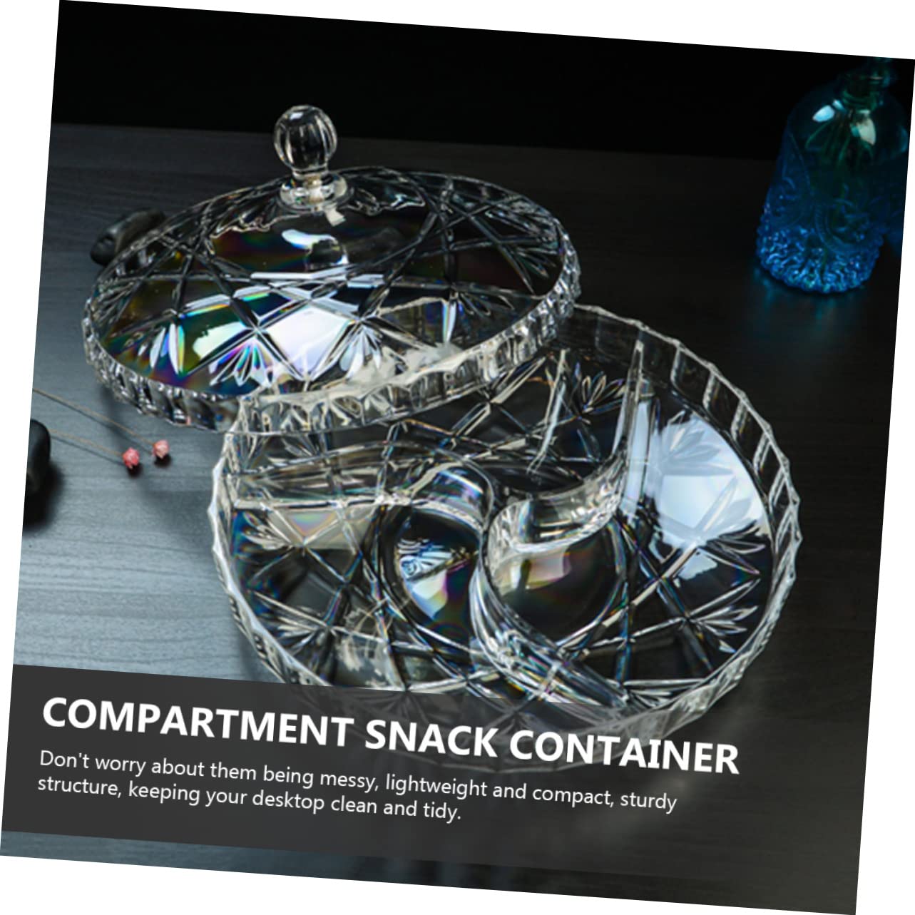 OUNONA Round Snack Storage Box Compartment Dried Fruit Holder with Cover Snack Organizer for Parties Picnics and Home Use Easy to Clean