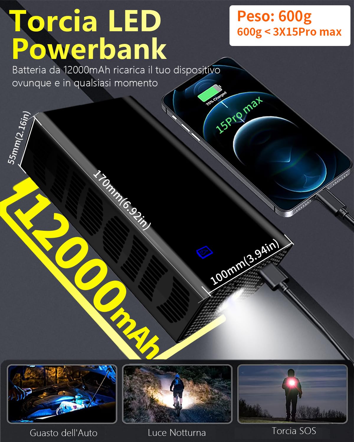 12000mAh Compressore Aria Portatile, Velocità 4X, 150PSI Gonfiatore Elettrico Portatile a Batteria, Mini Compressore Portatile Gomme Auto, Pompa Elettrica per Bicicletta, Moto, Bici,Palloni,SUV