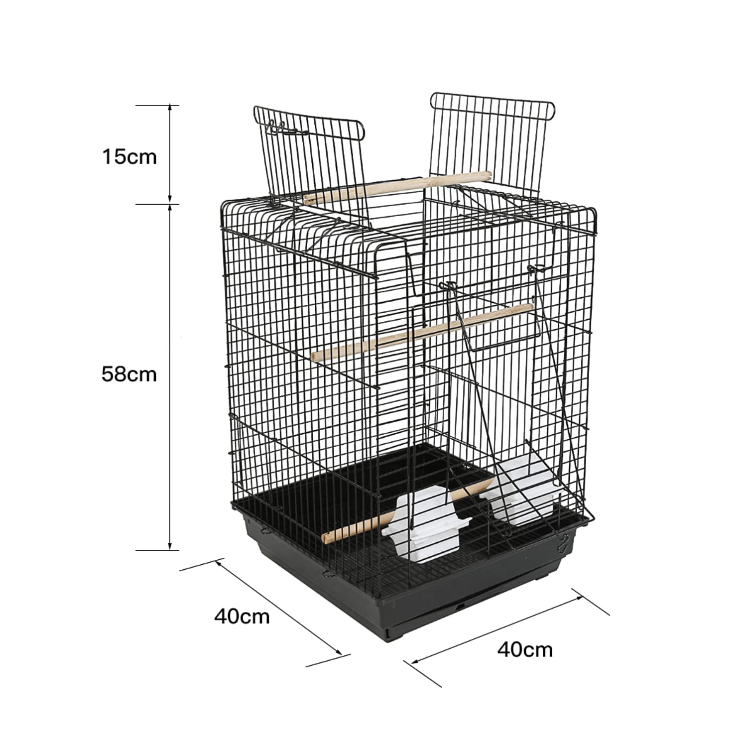 Metalowa klatka woliera z karmnikami, klatka dla ptaków nierozłączne papugi Calopsite Papugi, klatka wewnętrzna i zewnętrzna (czarna 40×40×58 cm)
