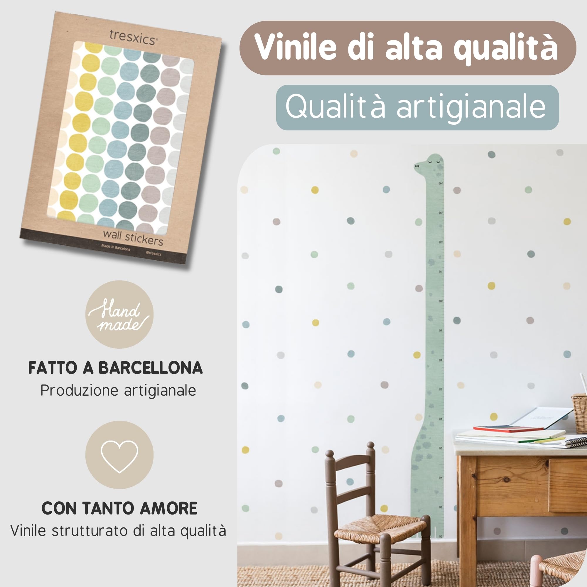 Adesivi Murali Bambini | Adesivi Cameretta Bambino Bimba Pois a Matita | Effetto Carta da Parati Adesiva | Copre 9 m² | 420 pezzi | TRESXICS (Blu)