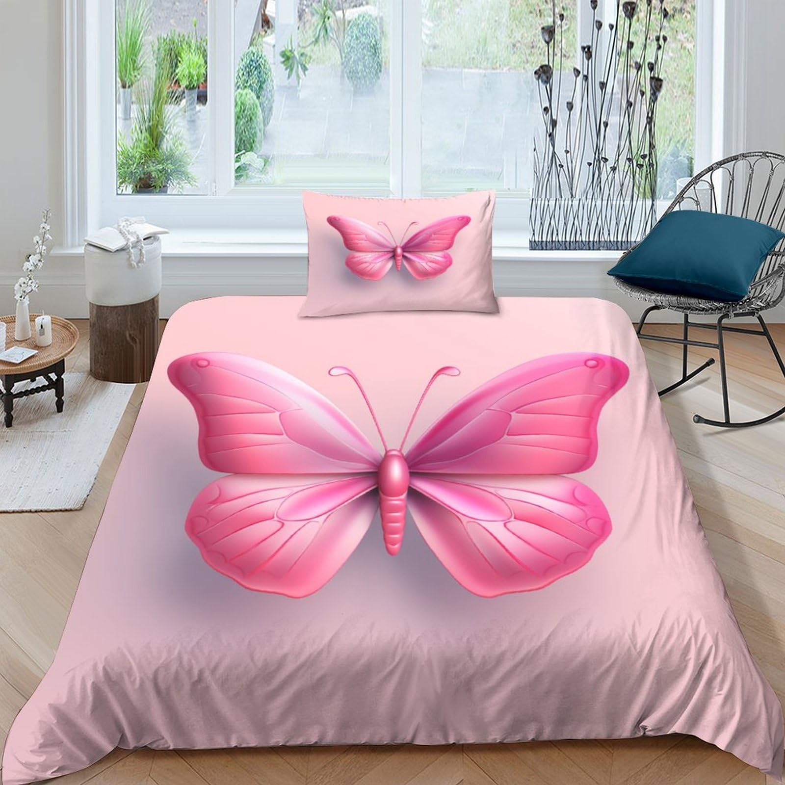 Housse de couette papillon 3D microfibre set de lit 3 pièces taie d'oreiller