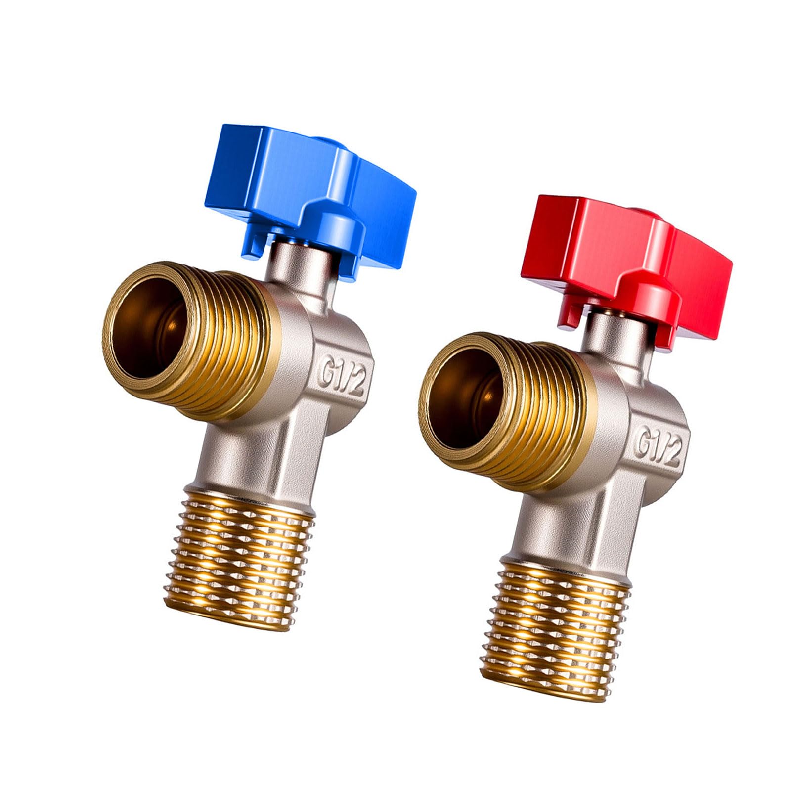 Woedpez Red And Blue Hot/Cold Water Shut Off Switches Flows Restrictor Brass 1 / 2Inch Turn Angles Stop Valves Angles Water Flows Control Shower