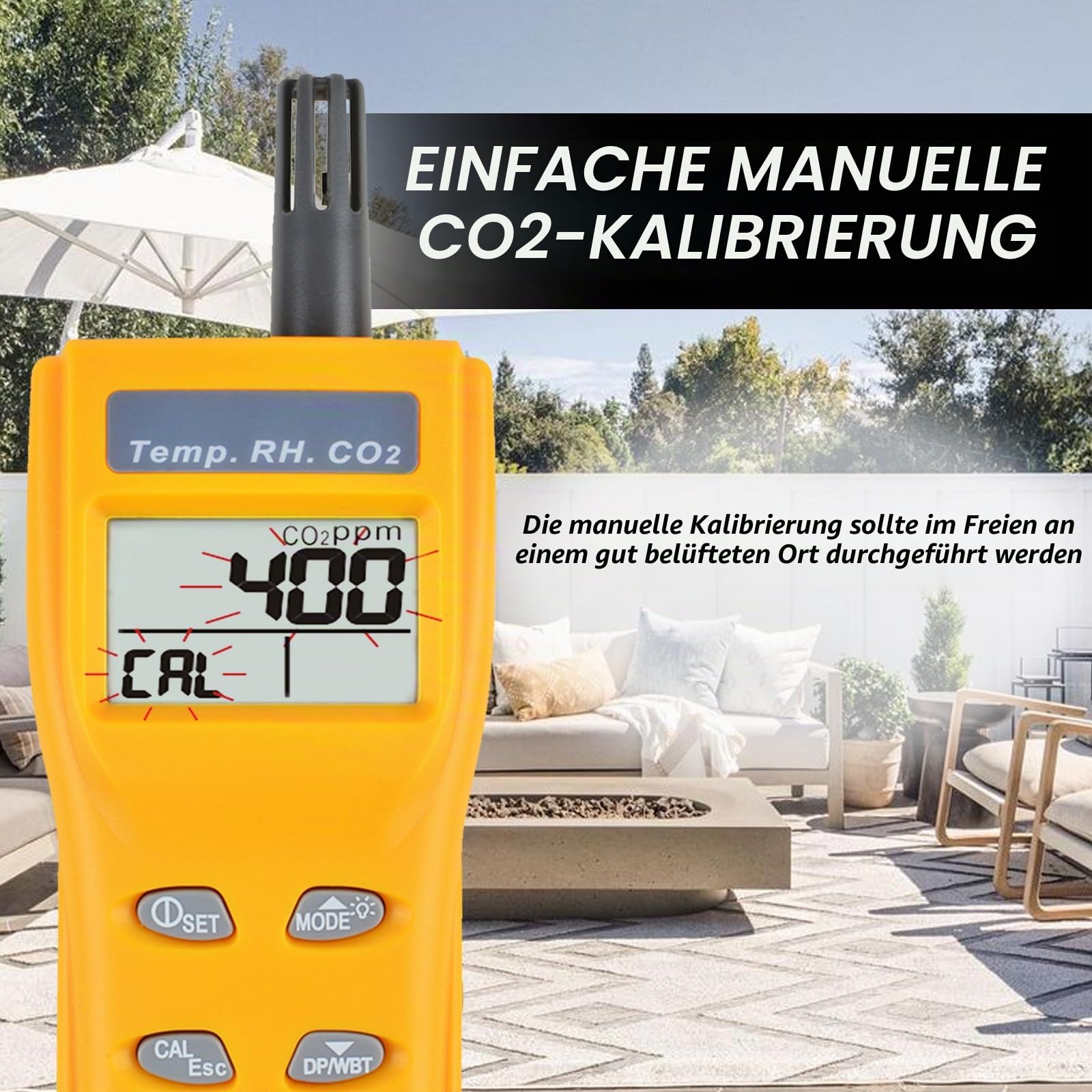 Luftgütemonitor für Überwachung der Raumluftqualität, co2 melder Luftqualitätsprüfer misst Temperatur und Luftfeuchtigkeit