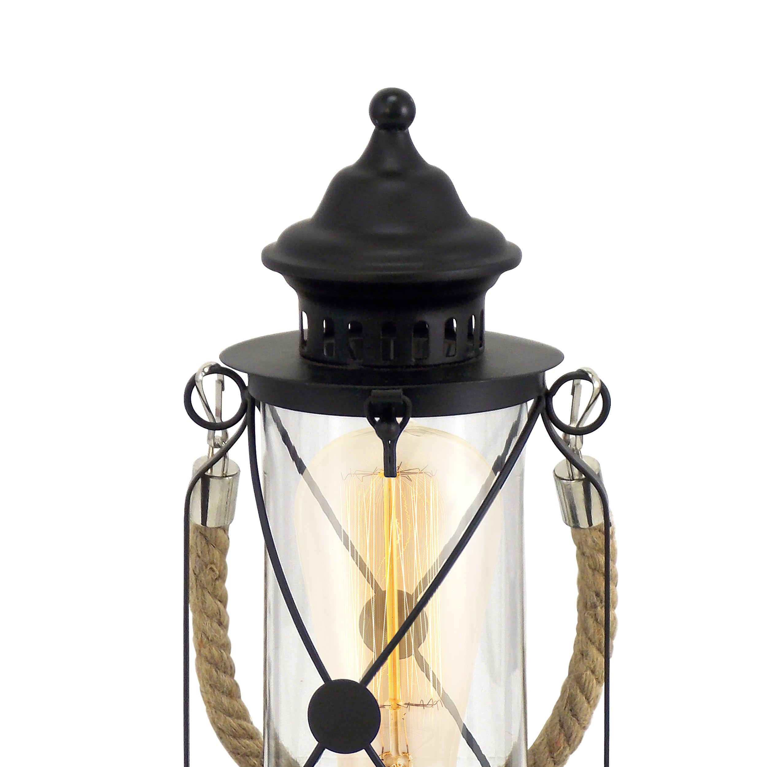 Eglo lampada da tavolo Bradford, lampada da tavolo vintage a uno punto | luce, lanterna, lampada da comodino in acciaio, nero, trasparente, presa E27, interruttore incl
