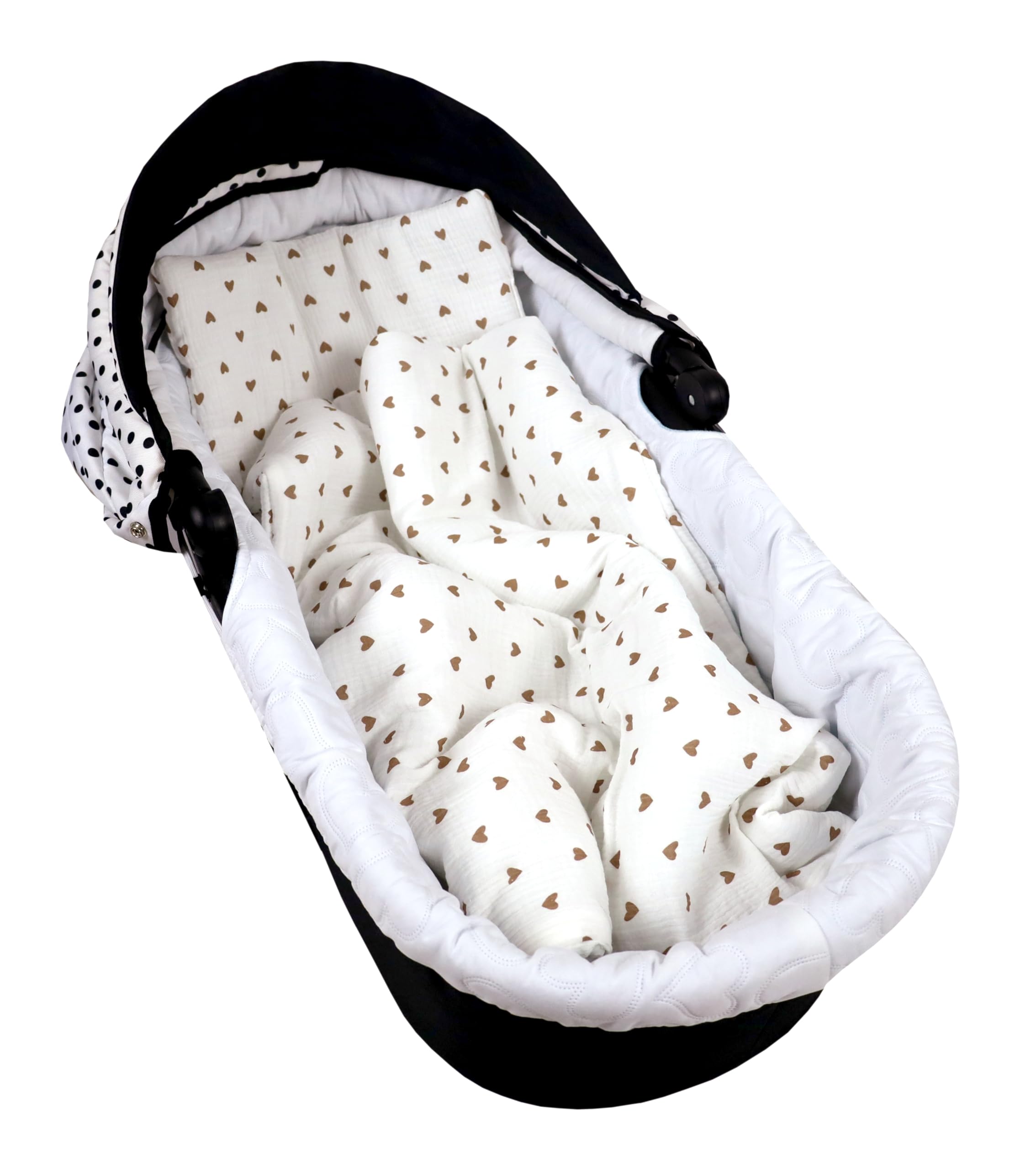 Babylux Babydecke Musselin 75x60 cm – Weiche Kuscheldecke für Kinderwagen & Stubenwagen, Atmungsaktiv, Perfekt für Sommer, Geschenk für Neugeborene MPM (D3 Herzen Braun)