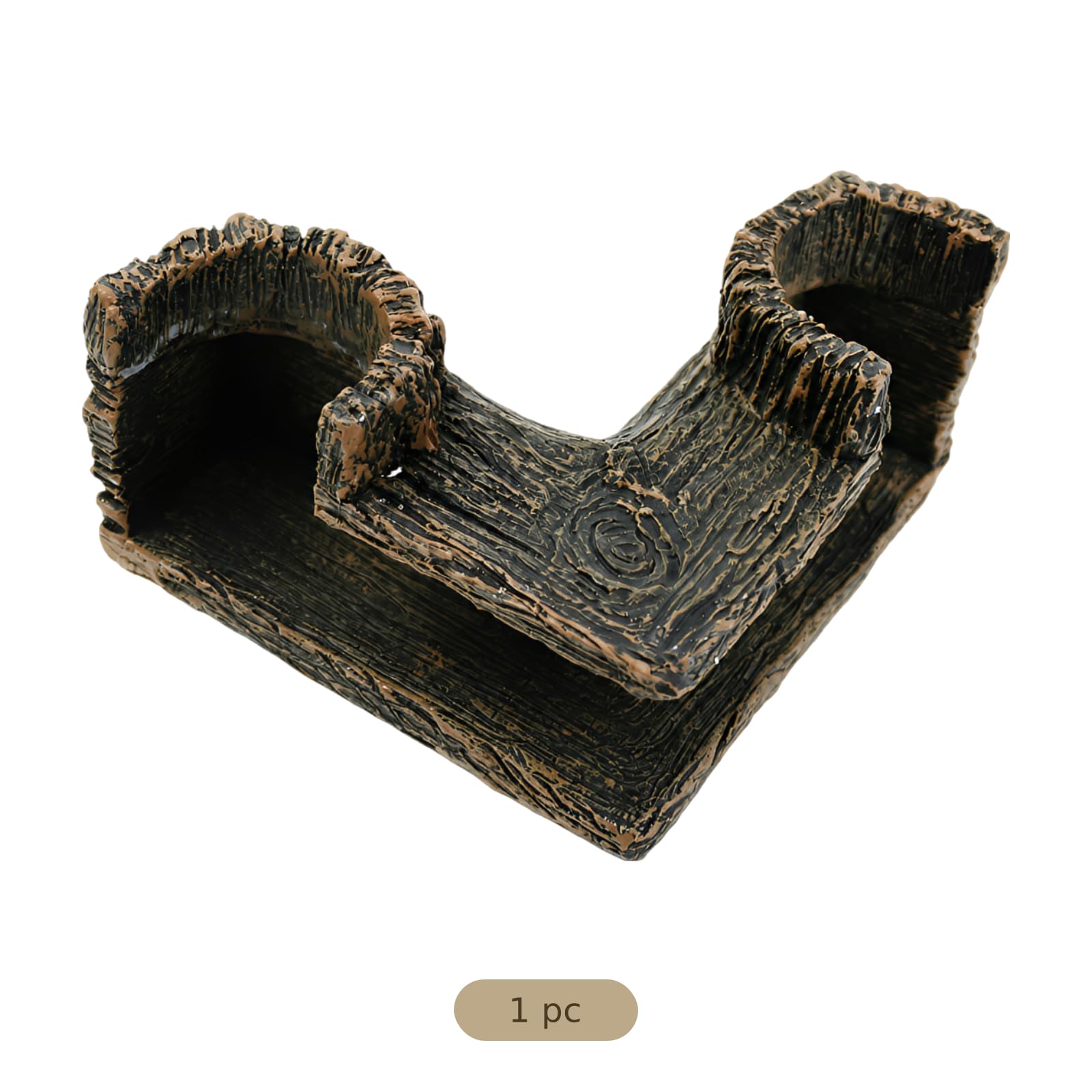 Baumstumpf-Tunnel in L-Form, Höhle für Aquariumfische, realistisches Rindenversteck für Garnelen, mit 4,5 cm Lochdurchmesser, sinkende Harz-Dekoration für Garnelen und kleine Fische