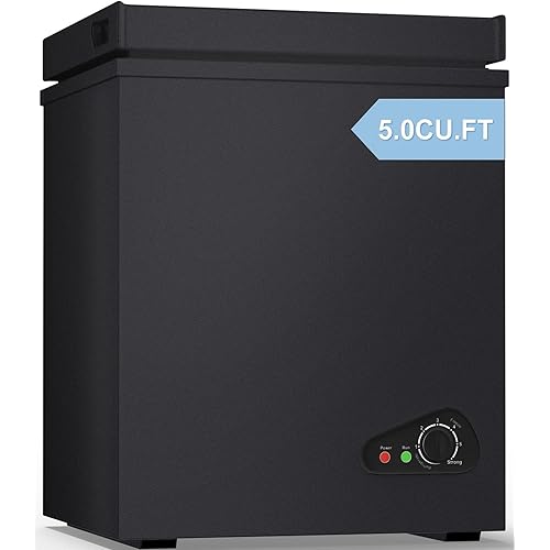 TABU 5.0 Cubic Feet Chest Freezer, Compact Freestanding Deep Freezer with 7 Level Adjustable Thermostat & Removable Basket,Top Opening, Low Noise(Black, 5.0 Cu.Ft.)