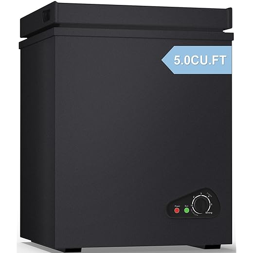 TABU 5.0 Cubic Feet Chest Freezer, Compact Freestanding Deep Freezer with 7 Level Adjustable Thermostat & Removable Basket,Top Opening, Low Noise(Black, 5.0 Cu.Ft.)