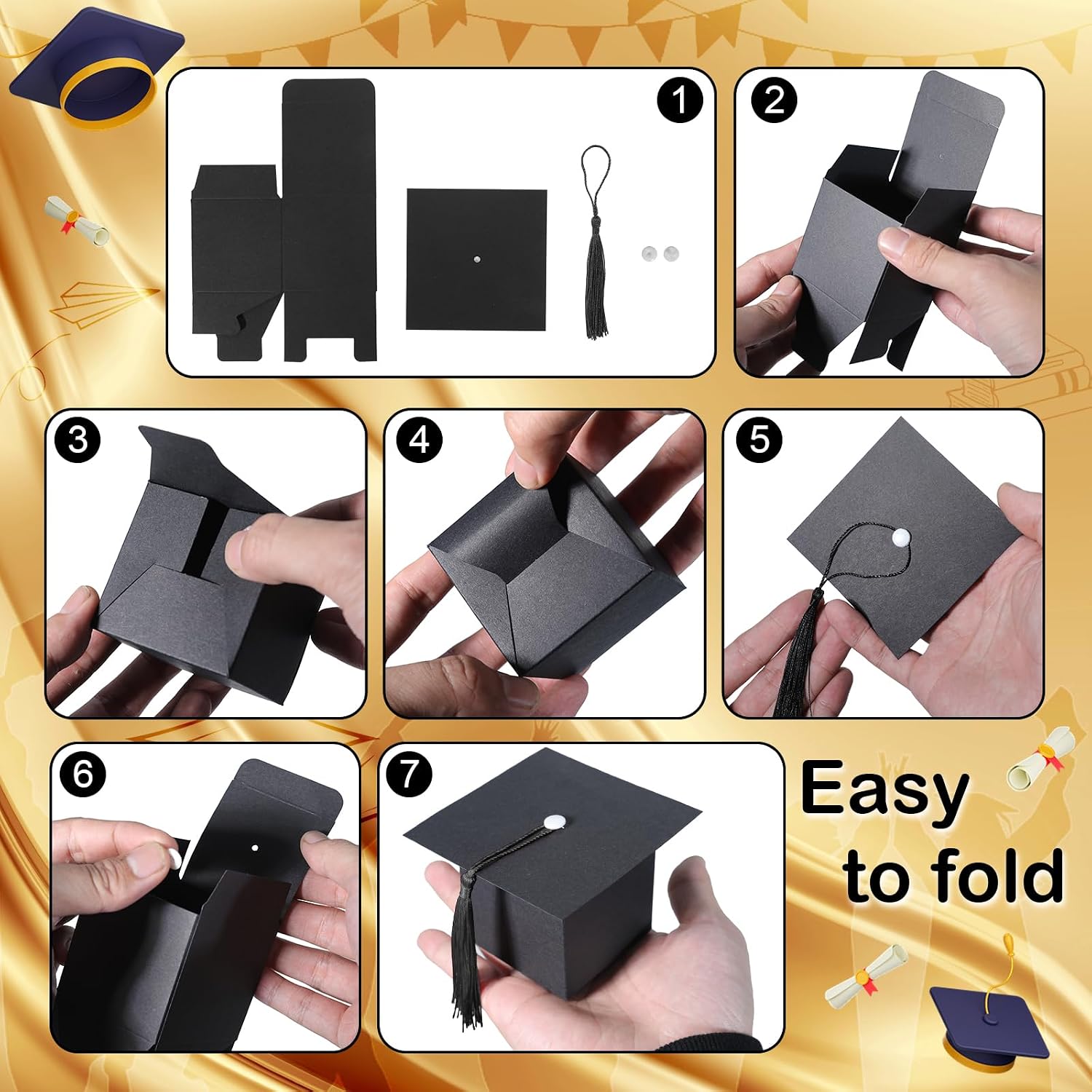 COTOPHER 100 Pcs Graduation Candy Boxes, Class of 2026 Graduation Cap Gift Boxes with Black Tassel, DIY Graduate Decoration Box for Ceremony Party Small Treat Chocolate Box