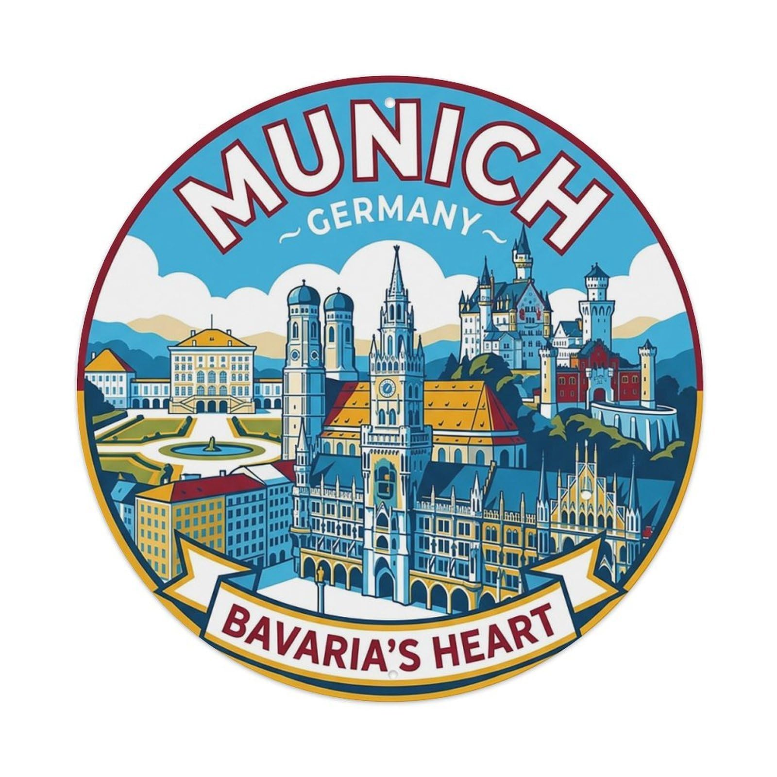 Retro Travel Germany Munich Vintage Metal Tin Sign Plaque Wall Decor for Cafe, Club Bar, Office, Garden Metal Poster 8x8Inch