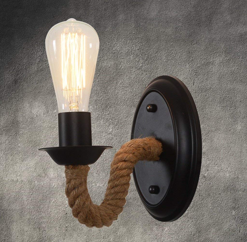 Lámpara de pared LED retro europea con cuerda de cáñamo natural