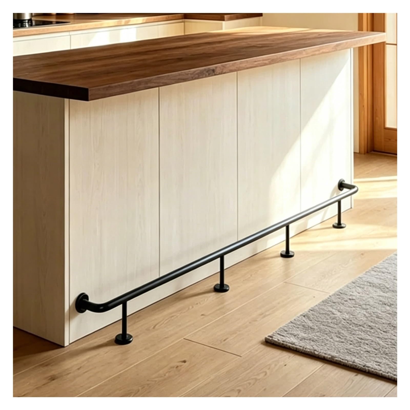 ZJKXJH Bar Foot Rail Kit, Wall Mounted with Floor Support Brackets, Stainless Steel Bar Foot Rest for Office, Pub, Kitchen, Ground-mounted Support Pole(245cm/8ft)