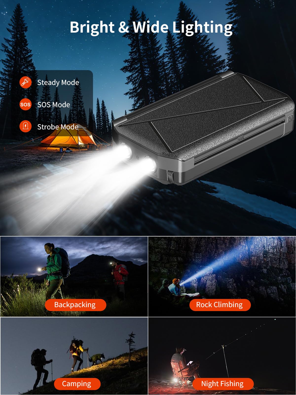 63200mAh Solar Power Bank: 30W PD 3.0 A USB C Powerbank Ricarica Rapida con 2 Cavi, 5 Uscita & 2 Ingresso, 15W Ricarica Wireless, Spie luminose a LED, Torcia, Caricatore Portatile con Smartphones | PD 30W USB C Power Bank con 4 Cavo integrato, 3 Porta, To