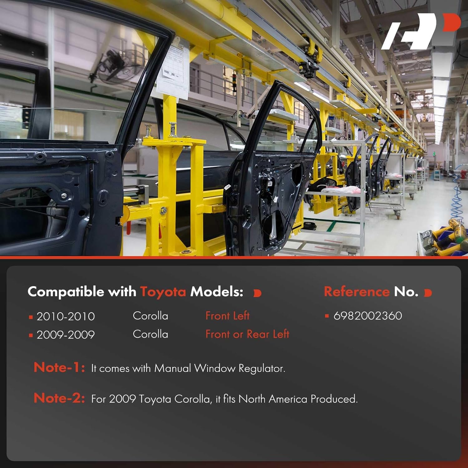 A-Premium Manual Window Regulator Driver Side Compatible with Toyota Corolla 2009 Corolla 2010, Front or Rear Left Driver Side