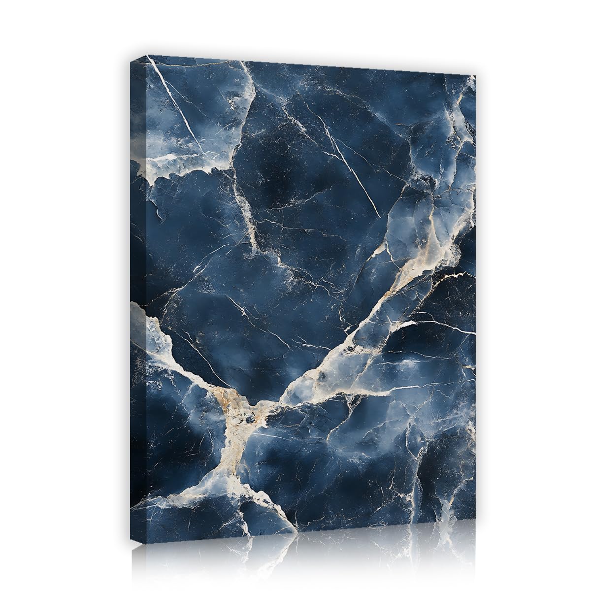 TOANGWALL Navy Blue Canvas Wall Art Abstract Marble Texture Mineral Geode Liquid Veins Pattern Print Modern Framed Mural Poster for Living Room Office Corridor Decor 65x80cm