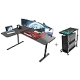 60 Inch L60 L Shaped Gaming Desk with Height Adjustable Computer Tower Stand for Home Office Workstation