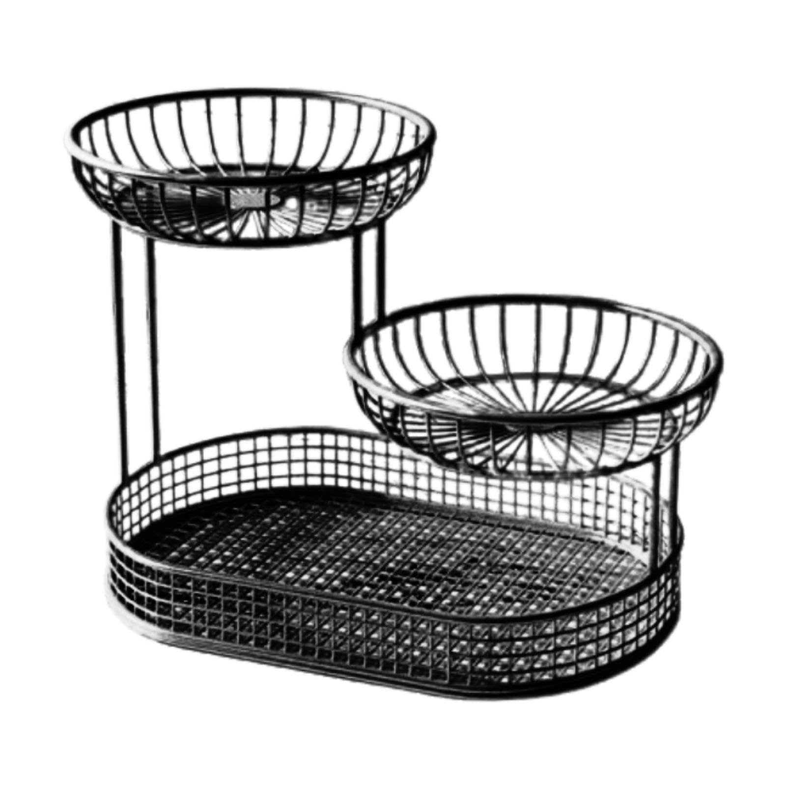 Corbeille à Fruits à Trois Niveaux, Panier de Rangement En Fil Métallique, Corbeille de Service Moderne pour Bureau, Support pour Coupe à Fruits, L Black