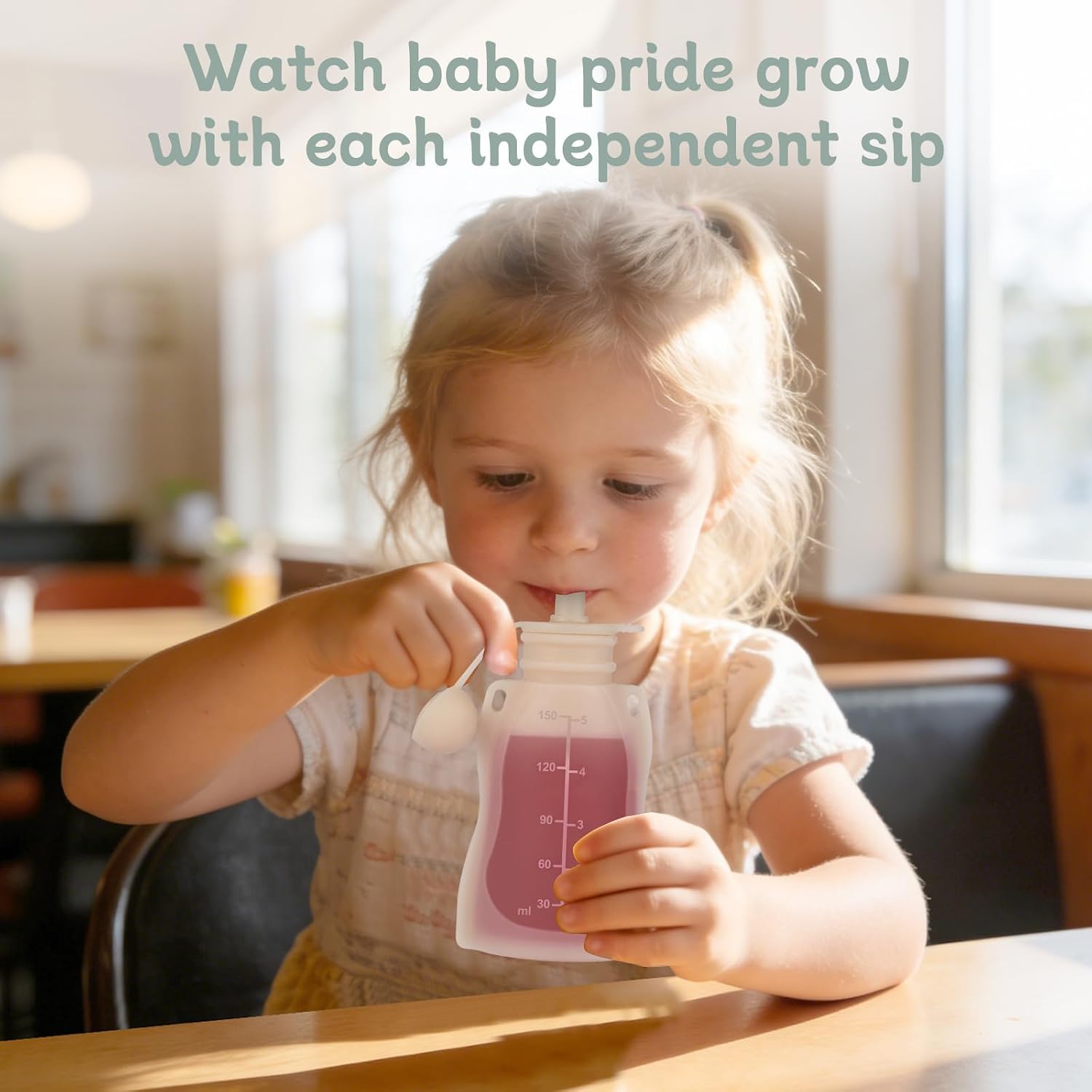 Eascrozn Silicone Baby Food Pouches Reusable, 4 Pack Refillable Squeeze Pouches with Straw for Toddlers Kids, BPA Free, 5OZ Baby Food Containers,Dishwasher and Microwave Safe