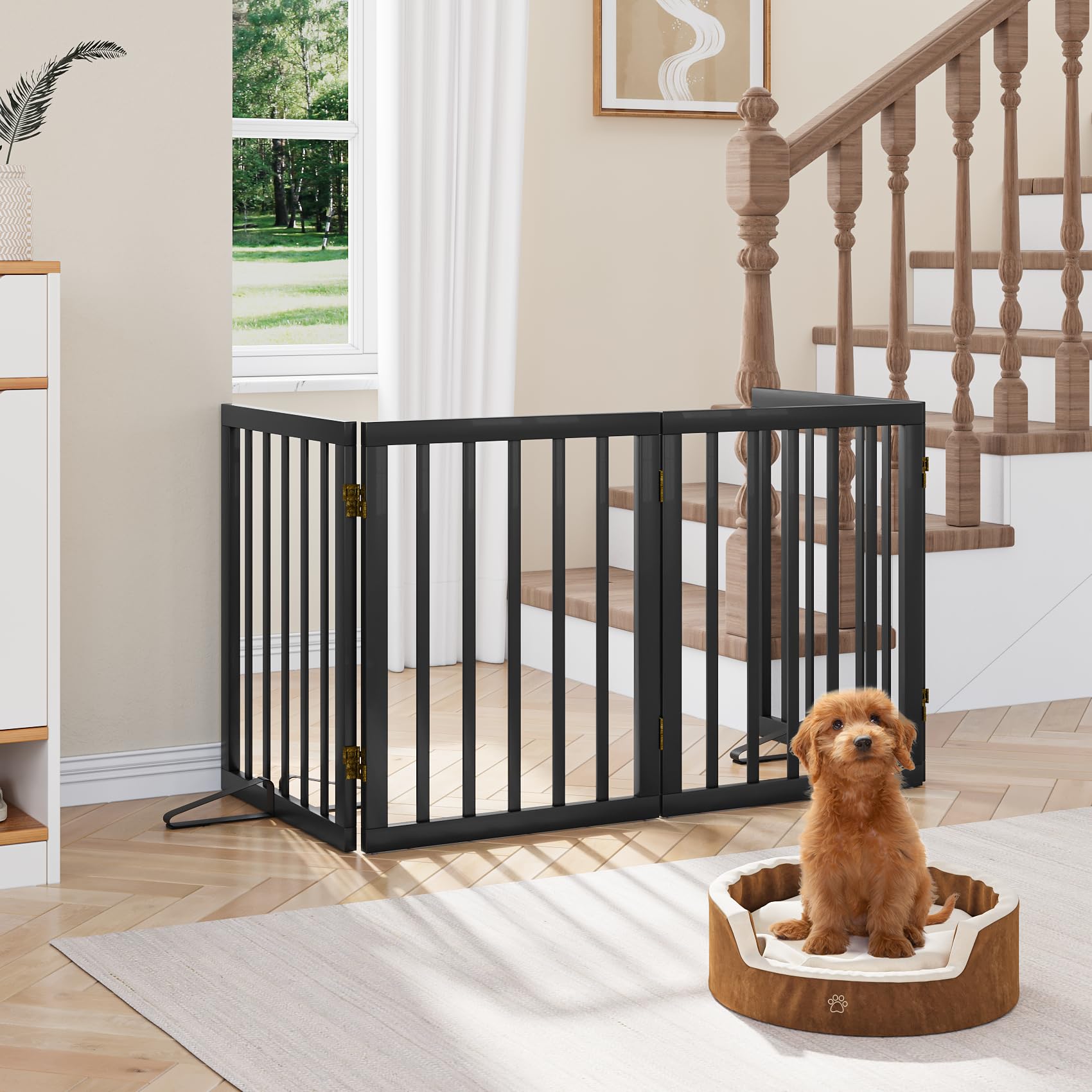Bambus-Hundegitter 61 cm Höhe 4 Paneele freistehend Haustiergitter für Türen Treppen