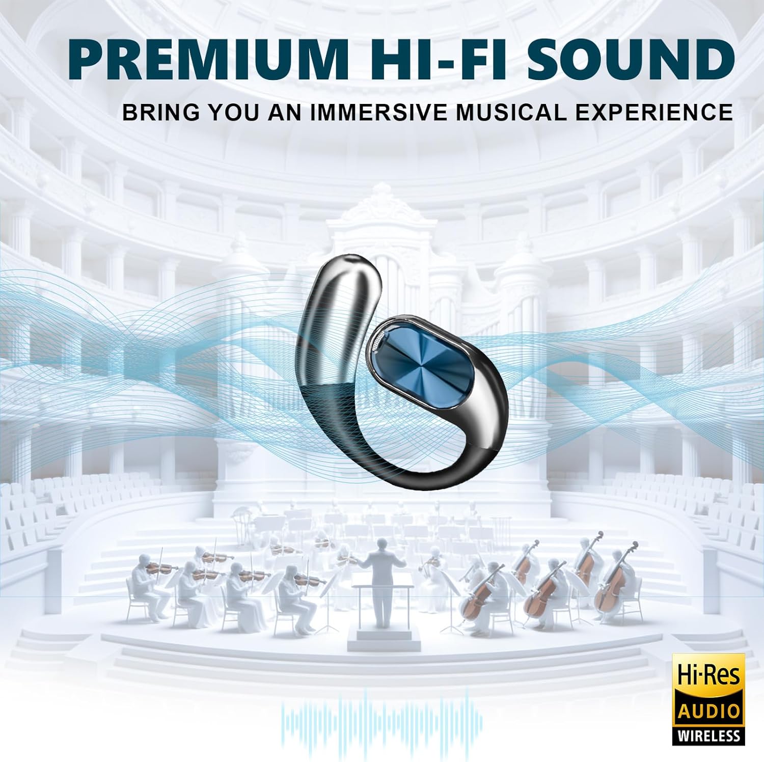 Open Ear Earbuds,Open Ear Headphones Wireless Bluetooth 6.0,Dolby Audio,60H Playtime,IPX5 Waterproof,Rotatable Design,Sport Earbuds for Running & Fitness