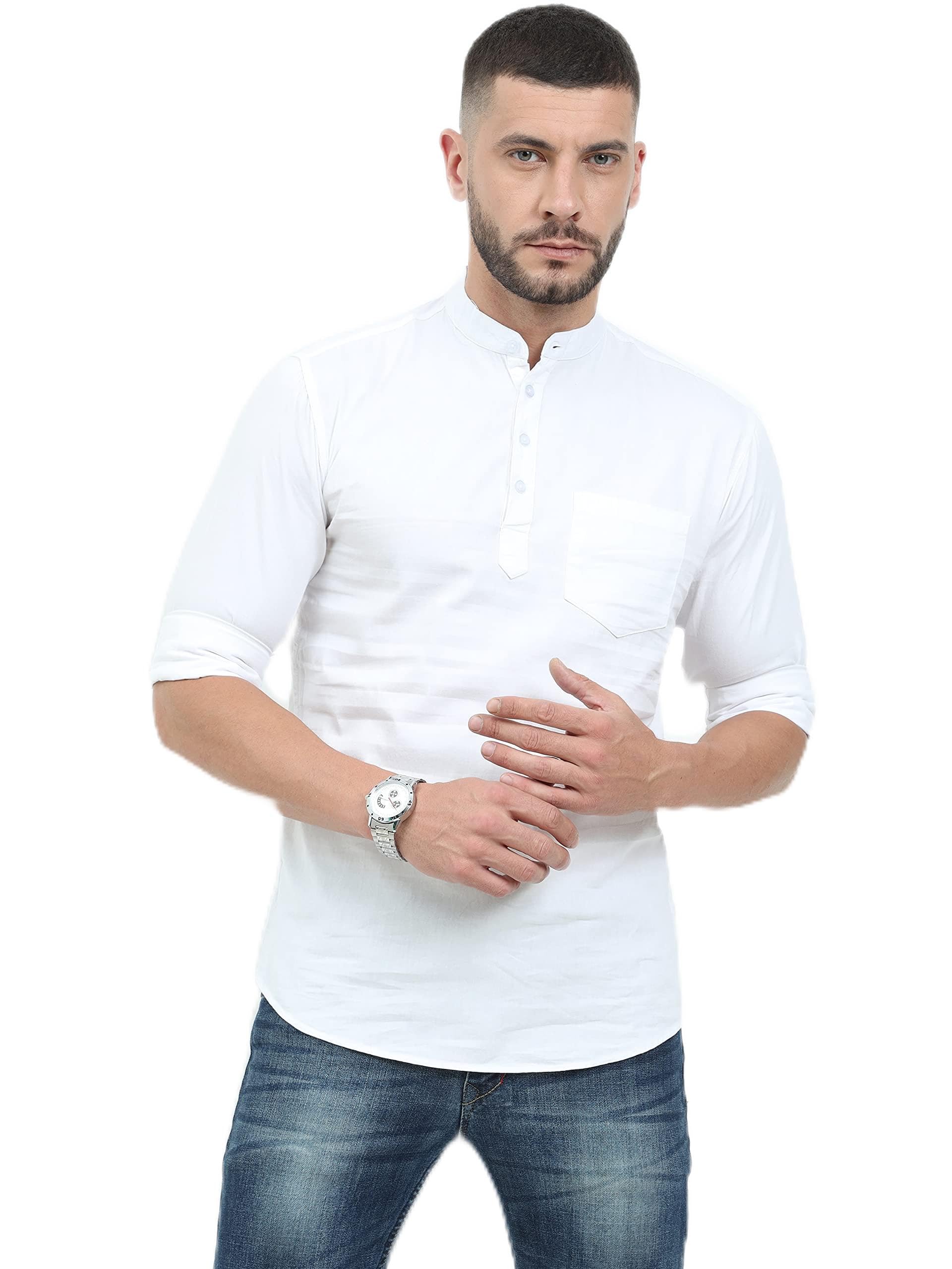 Miraan Men's Casual Cotton Short Kurta Tailored Fit Shirt With Mandarin Collar (Sigshortkurta)