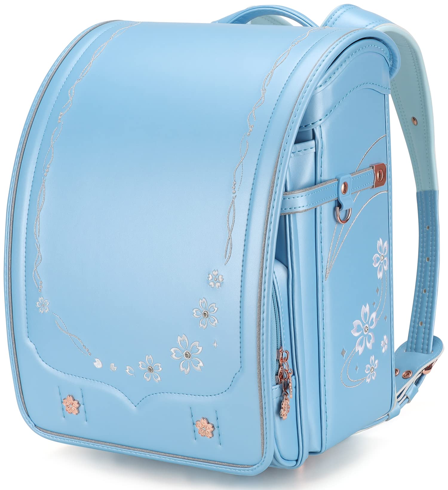 IwaiLoft Ransel Randoseru Backpack Automatic Satchel Japanese School Bag Cherry Blossom Sakura Embroidery PU Bookbag