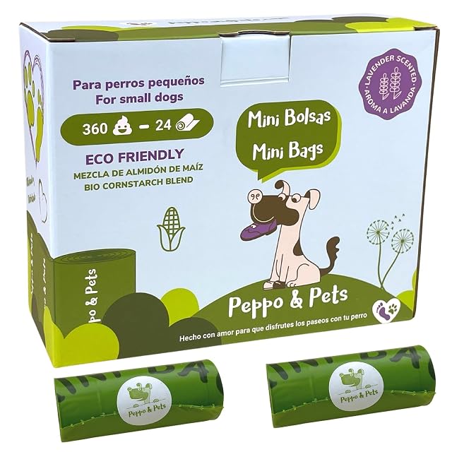 Peppo and Pets- 360 MINI Bolsas caca PERRO TAMAÑO PEQUEÑO -(24 rollos)