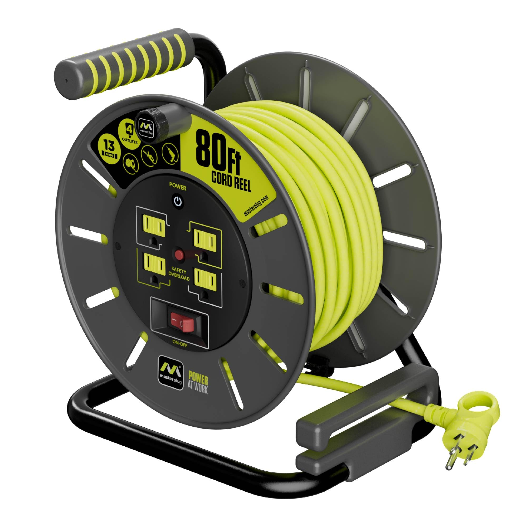 80ft Cord Reel, Retractable Extension Lead with Winding Handle