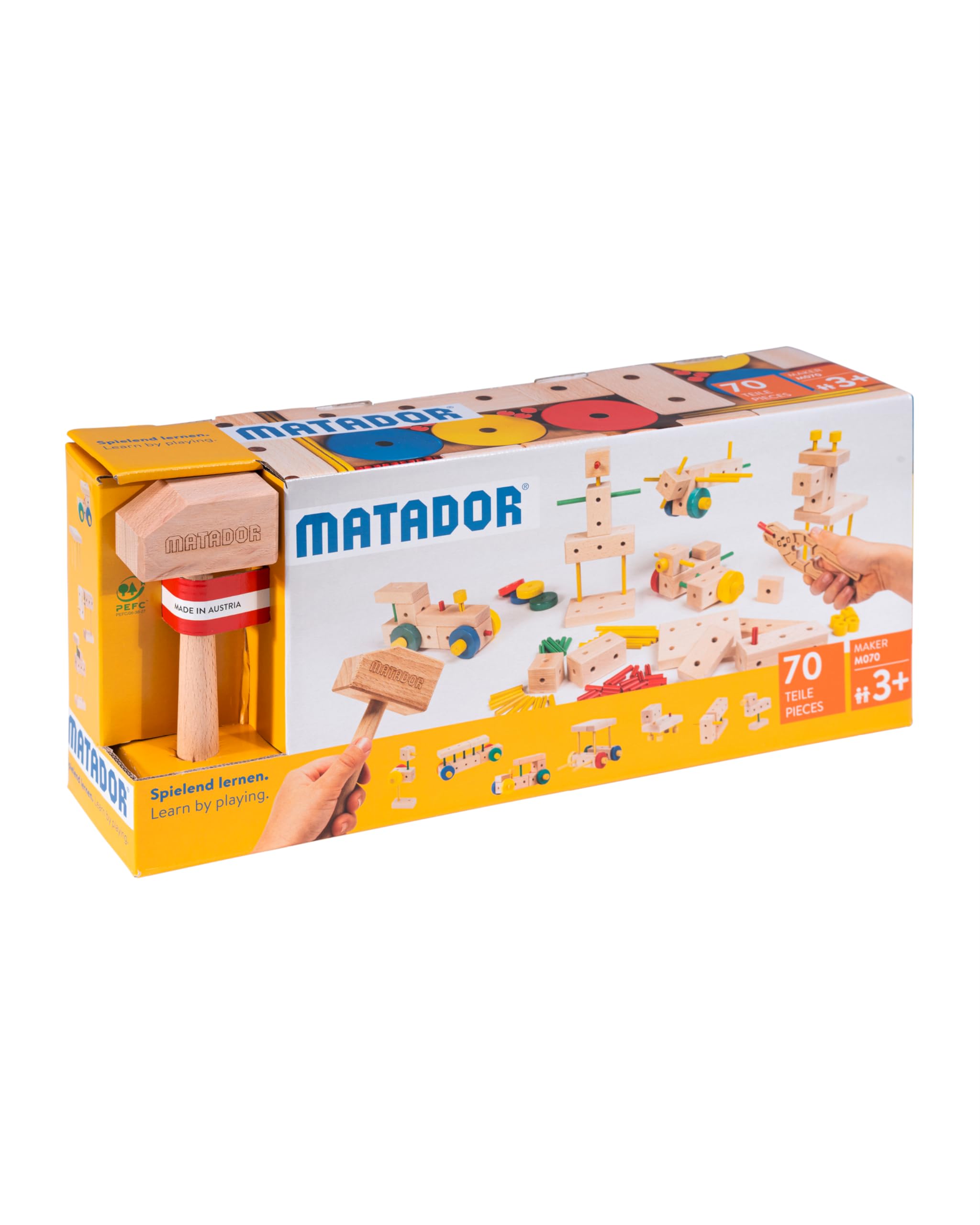 Matador Set di Costruzioni per Bambini da 3 Anni – 70 Pezzi | Gioco di Costruzioni in Legno coinvolgente per sviluppare creatività e motricità fine, con aste, Blocchi, Martello e Pinza