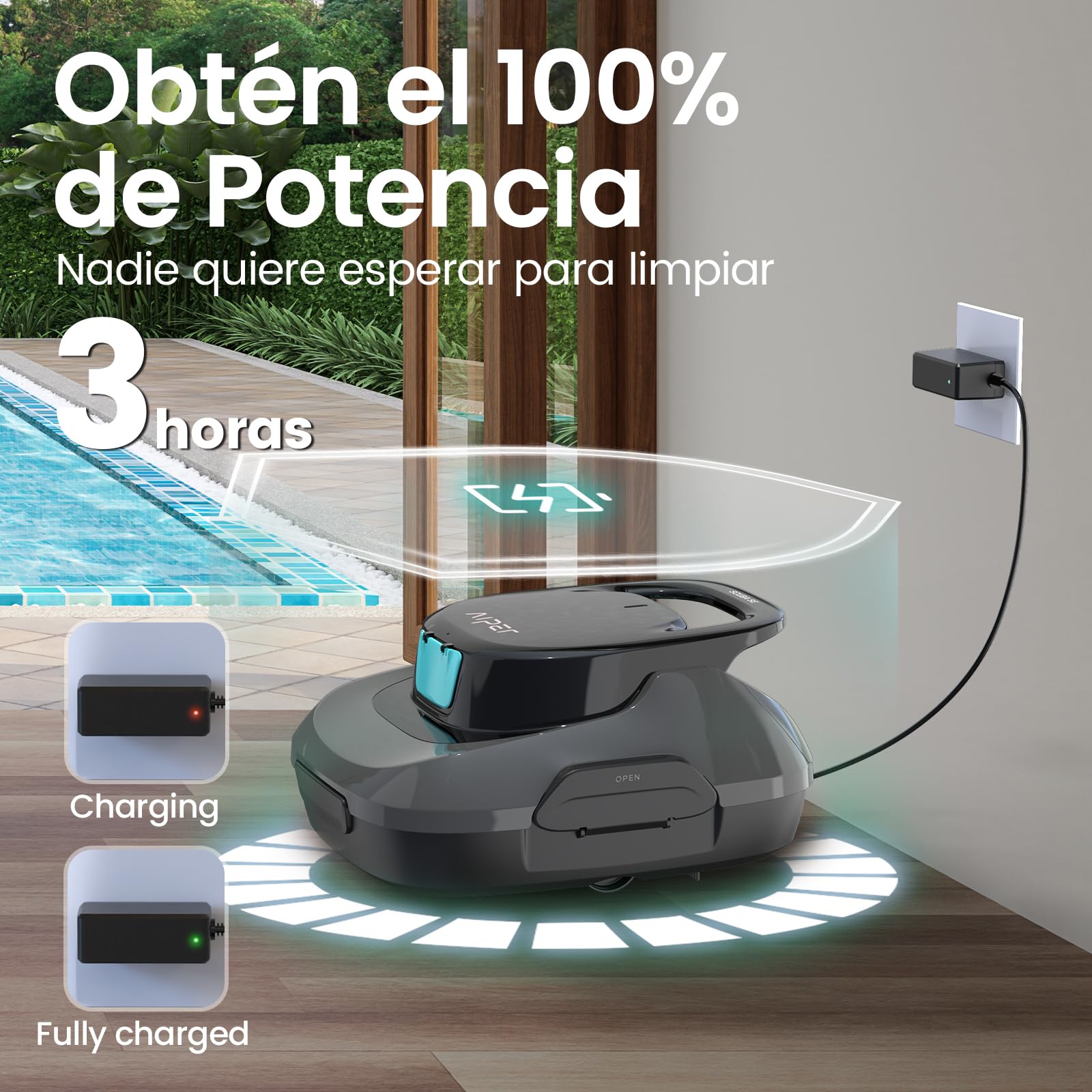 AIPER Scuba SE Limpiafondos Piscina, Robot de Piscina Sin Cable, 90 Minutos de Limpieza, Potente Aspiración, Autoaparcable, para Piscinas Elevadas de hasta 80㎡
