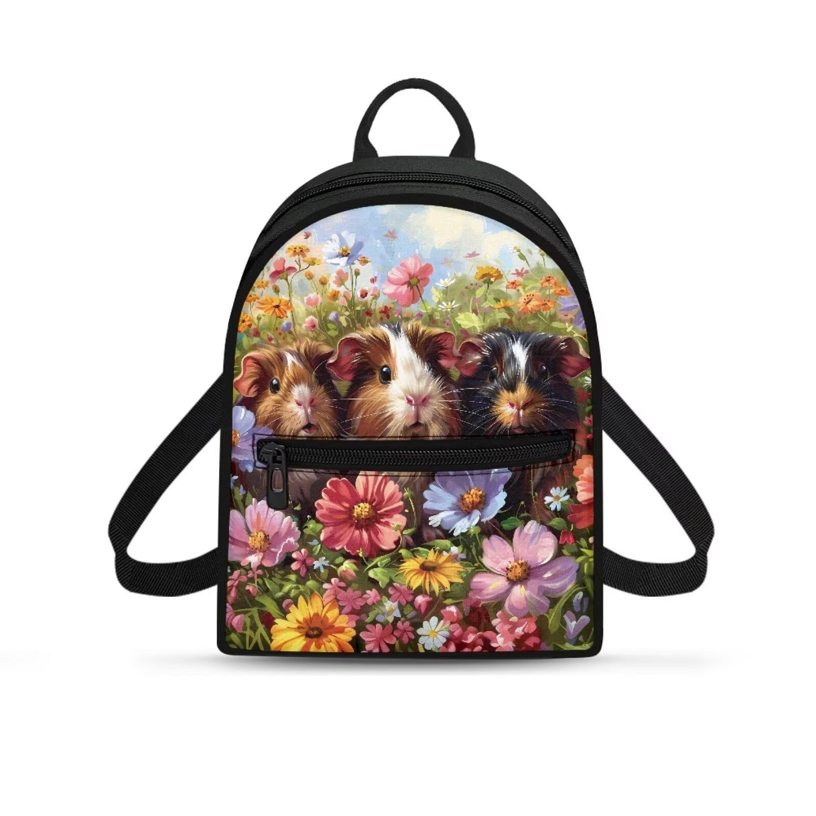 HUGS IDEA Guinea Pig Backpacks for Women Flowers Mini Cell Phone Purse for Travel Shoulder Bags Small Backpack with Adjustable Straps Handbag Lightweight Handbag for Work
