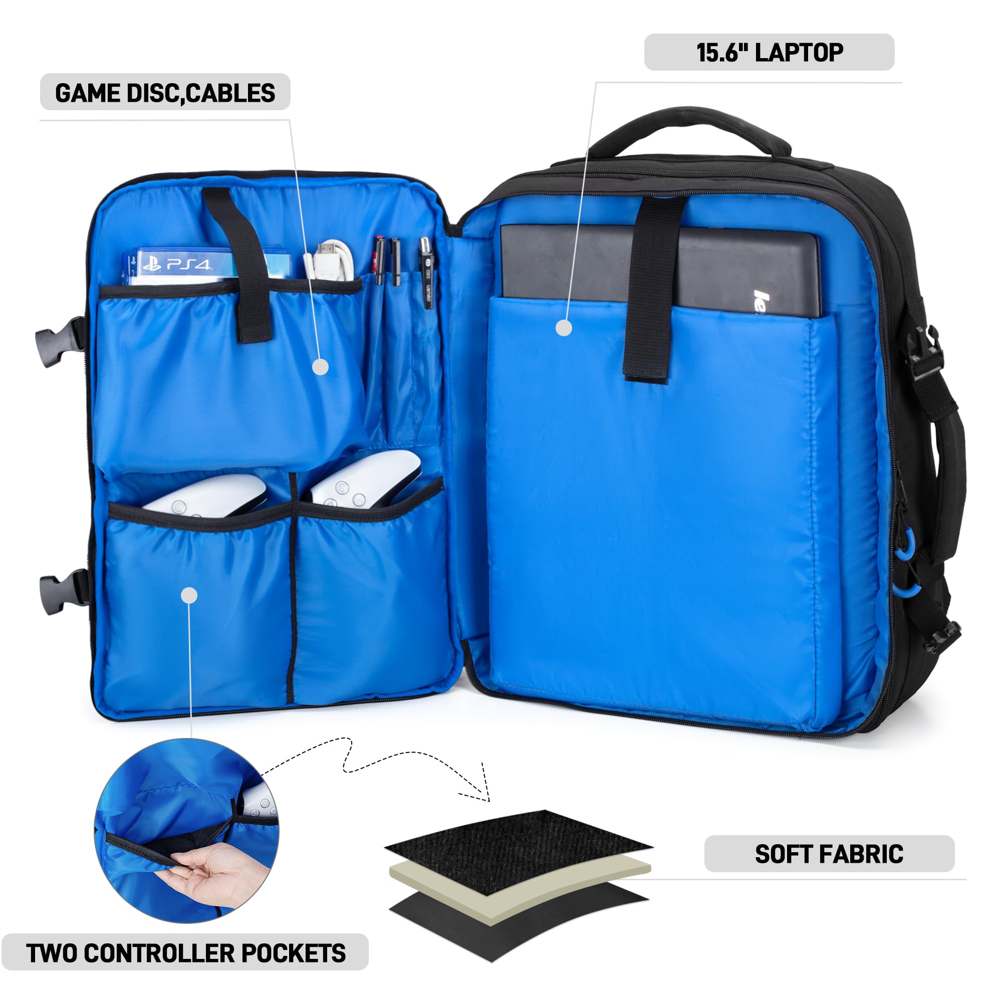 PGmoon Zaino Compatibile con Console Playstation5, Borsa da Trasporto Adatta per Console PS5/PS4, Controller, Laptop da 15,6'', Dischi di Gioco (Design Brevettato)
