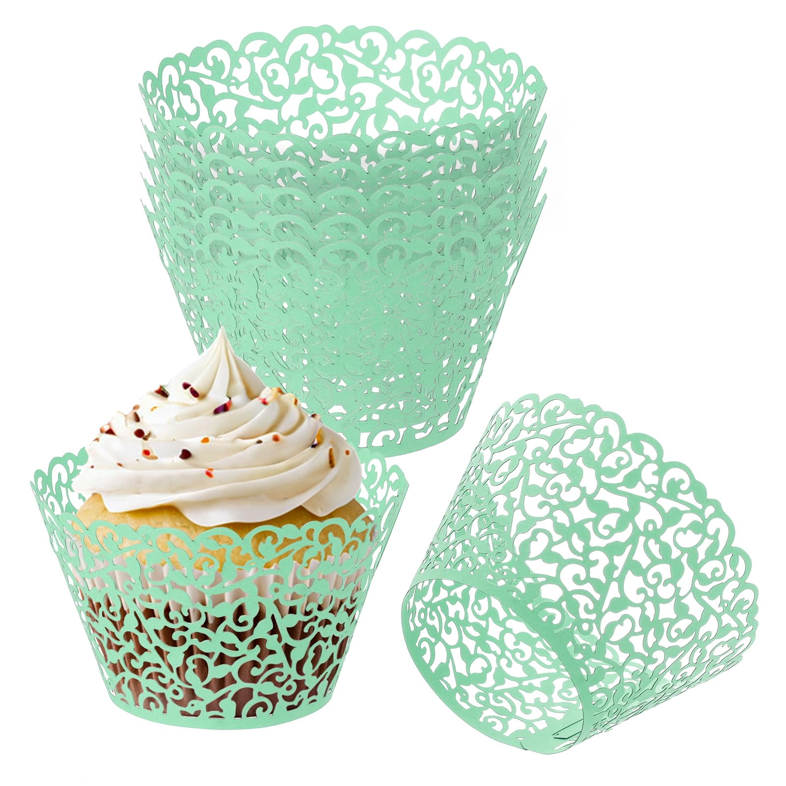 PATIKIL Cupcake Wrappers Paper, 50 Pack Baking Cups Standard Vine Decoration for Anniversary Birthday Weddings and Parties, Green